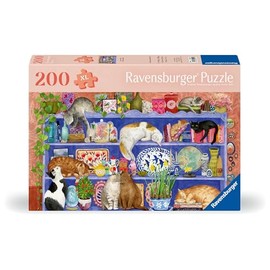 Ravensburger Puzzle 12001367 Cats on the Shelf 200 Pieces Cat Puzzle for Seniors with Large Puzzle Pieces Made of Non-Slip Material, Large Picture Template and Mat for Puzzle