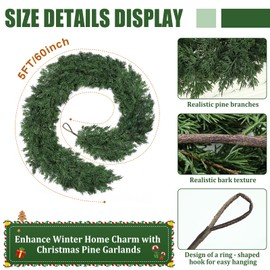 Tulvend 5ft Christmas Cedar Garland, Real Touch Pine Garland, Realistic Cypress Garlands Christmas Decorations for Mantel, Table, Stairs, Porch - Indoor Outdoor Xmas Holiday Decor