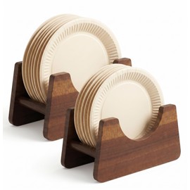 OSZKO 2PC Wooden Paper Plate Holder, Kitchen Countertop Storage for 6-10 Inch Plates