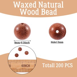 Craftdady 200pcs Natural Waxed Round Wooden Beads Spacer Loose Beads with 1.4mm Hole for Rosary Jewelry Making