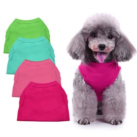 Chol&Vivi Cat T-Shirt Clothes Soft and Thin, 4pcs Blank Dog Shirts Cotton Clothes Sleeveless Fit for Small to Extra Large Size, Pet Tank Top for All Breeds, Light Blue/Green/Pink/Rose Red, XX-Small