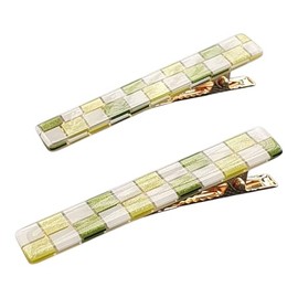 Mibella 28653 Hair Clips Set of 2 Checked Pattern Design Green/White Trend Collection Hair Accessories
