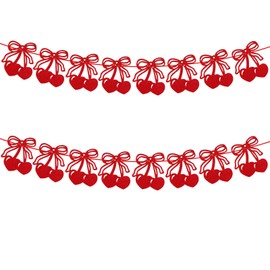 2Pcs Cherry Banner Red Glitter Cherry Garland Cherry Fruit Hanging Decor Cherry Theme Home Decor Banner Cherry Birthday Decorations for Christmas Bachelorette Bridal Shower Wedding Party Supplies
