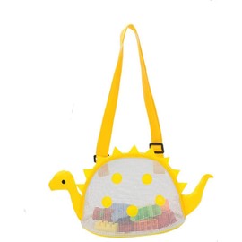KMDJG Beach Toy Mesh Beach Bag, Kids Shell Collecting Bag, Dinosaur Beach Toy Bag Totes for Holding Shells Beach Toys, Swimming Accessories for Boys Girls Picking Up Shells and Toys (Yellow)