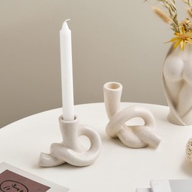 2 Pcs Pretty Ceramic Candle Holder, Modern Abstract Art Candlestick Holder Set, Table Centerpiece Taper Candle Holders Decorations for Home Decor Wedding, Dinning, Party, Mantel, TV Stand, and Kitchen