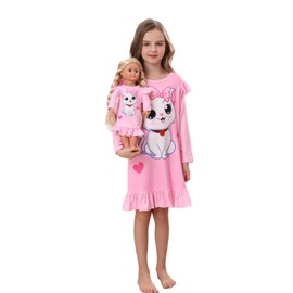 Bow Dream Toddler Girls Casual Dress Pink Cat Cute and Matching American Girl Doll Clothes for Girls Pink Cat Size 150