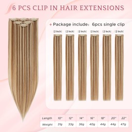 SEGO Single Clip In Hair Extensions Real Human Hair 6 Pcs Individual Clip Ins Highlight Remy Balayage Straight Soft Seamless Hairpieces for Women -16 Inch #6P613R Light Brown & Bleach Blonde