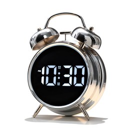 joujong Loud Alarm Clock for Heavy Sleepers Adults, Teens,Kids,Retro Metal Twin Bell 4 Inch,Large Big Numbers Display with Backlight, Small Bedside Digital Clock for Bedrooms (Silvery)