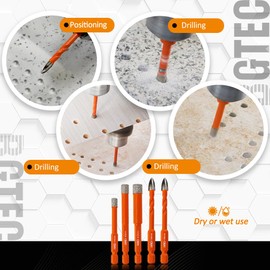 BGTEC Diamond Drill Bit Set 10PCS - 5/6/8/10MM Tile Bits & 5/6/8/10MM Eccentric Drill bit with PH2 Screwdriver Bit for Porcelain Tile Marble Granite Concrete Wood Masonry