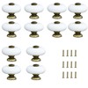 AUXBC 12Pcs 1.3" Ceramic Round Knobs, Antique Brass and Ceramic