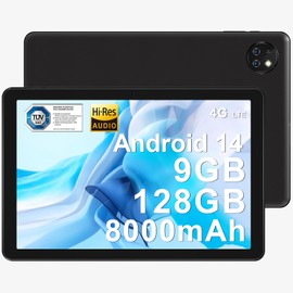 DOOGEE T10W 2024 Newest Android 14 10" Tablet with SIM Card Slots, 8000mAh, 9GB+128GB/1TB TF, Android Tablets with HI-RES Certification, Low Blue Light, 3.5mm Headphone Jack, BT5.0/5G WiFi/OTG - Black