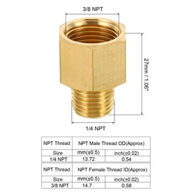 QUARKZMAN 1/4 NPT Male x 3/8 NPT Female Brass Pipe Fitting Hexagonal Reducer for Water Gas Transmission Pack of 4