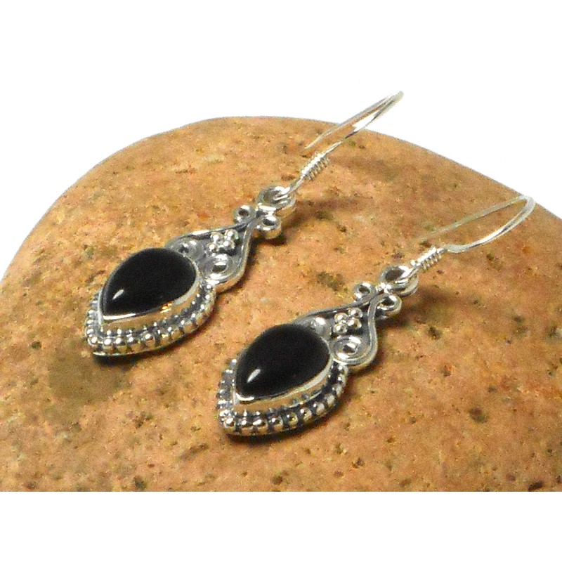 Art Gecko Sterling Silver Black Onyx Teardrop Earrings, Stone, Onyx