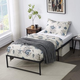 VECELO 14 Inch Bed Frame/No Box Spring Needed/Mattress Foundation/Steel Slat Support Black (Twin), Metal Platform A