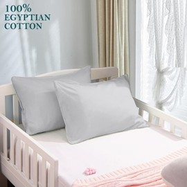 Toddler Pillowcase Cover with Zipper Closure 100% Soft Egyptian Cotton Small Pillow Cover 2-Pices, 500 Thread Count Travel Pillow Cases 14x20 inch, Silver Grey