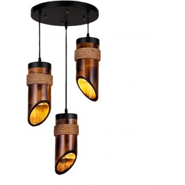 LIGHTLAND 12 Inch 3-Lights Rustic Style Bamboo Pendant Light, Retro Bamboo Hanging Light, Zen Tea Room Pendant Light, Pendant Light for Dining Room (Pack of 1)