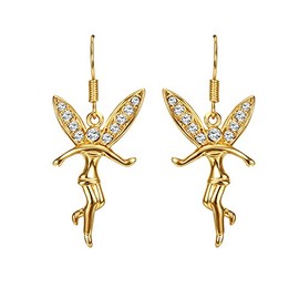 Rose Gold Platinum Plated Earrings Zirconia Fish Hook Tinkerbell Fairy .64" L305 (18K Gold Plated)