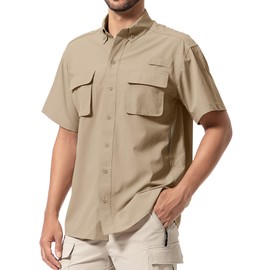 Fishing Shirts for Men Short Sleeve UPF 50+ Protection Sun Breathable Quick Dry Magellan Shirts Khaki