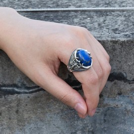 SKOOMEN Men Rings in 925 Sterling Silver, Lapis Lazuli Ring Men with Jewelry Box, Scorpion Punk Ring Band or Boyfriend, Large Birthstone Man Fine Jewelry (Size 8)