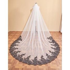 EllieWely 1 T Cathedral Length Black Sequin Lace Wedding Bridal Veil F49 Ivory