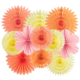 EASY JOY Hanging Paper Fans Party Decorations 11 Pcs Orange Yellow Tissue Paper Flowers Floral Decorations for Ceiling Wall Decor Wildflower Party Decorations for Wedding