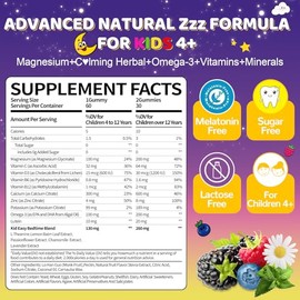 Magnesium Glycinate Gummies for Kids 4+: Sugar Free Chewable Organic Magnesium Gummy with L-Theanine Vitamin B12 B6 D3 Zinc Omega Calcium - Natural Zz