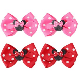 RCJERA Hair Clip, Baby Girl Mouse Ears Hair Bows Clips, 4pcs Polka Dot Hair Accessory for Baby Kids Girls Women, Mice Hair Accessories for Glitter Party Princess Decoration Cosplay