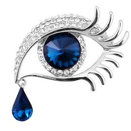 JKQBUX Angel Tears Brooch Pins, Elegant Rhinestone Sapphire Big Eyes Alloy Long Eyelashes Corsage Breastpin for Women Jewelry Silver＋Blue
