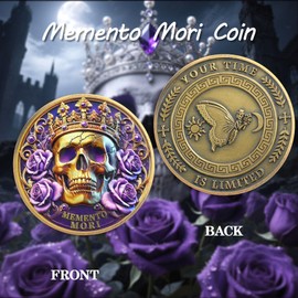 ACGZQY Memento Mori Coin – Skull Memento Vivere Coin with Crown and Roses - Stoic EDC Challenge Coin for Daily Practice - Inspirational Motivational Reminder Token Stoicism Gifts (A)