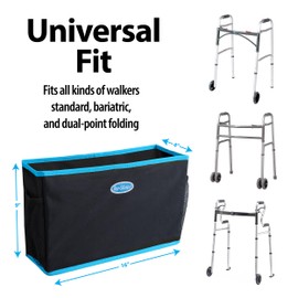 Walker Basket with 6 Adjustable Straps, 16" x 4" x 9", Mesh Pockets and Bottle Holders (Light Blue)