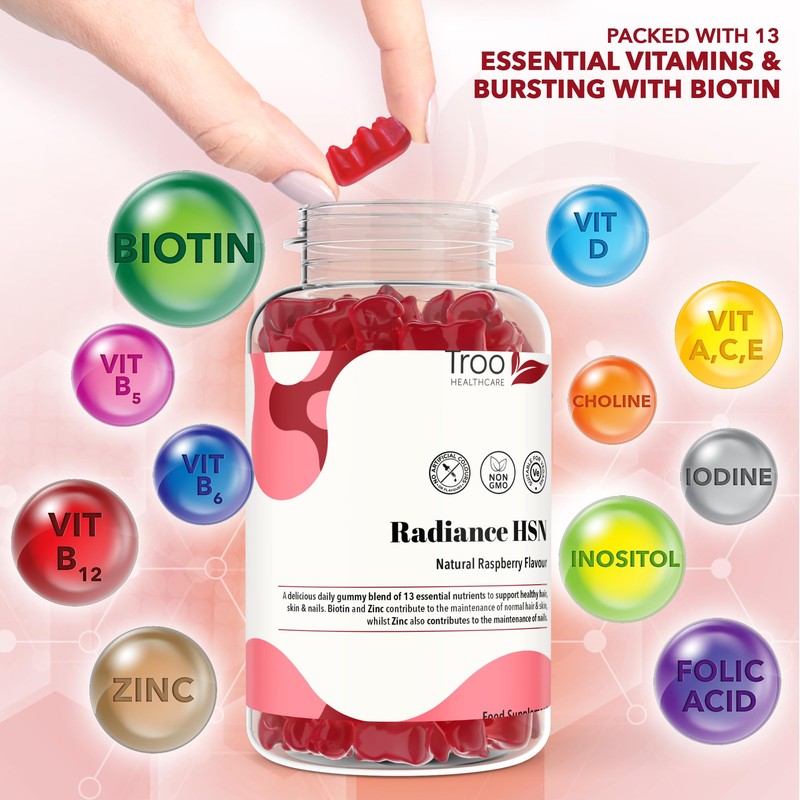 Radiance HSN 60 Raspberry Flavour Gummies - Advanced Hair Skin