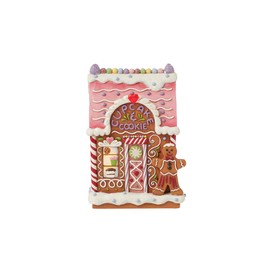 Enesco Jim Shore Heartwood Creek Gingerbread Cupcake and Cookie Bakery Lit Figurine- Stone Resin Hand Painted Crafted Collectible Gingerbread House Figurines with Lights Christmas Home Decor, 6.7 Inch