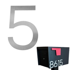 Adoorn 4 Inch Mailbox Numbers - Number 5, Silver Color, Each Sold Individually, Premium Metal Self Stick Address Numbers, Weatherproof Mailbox Numbers for Outside