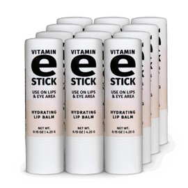 Reviva Labs Vitamin E Stick - Hydrating Lip Balm for Chapped Lips & Under Eye Care - Moisturizing with Beeswax, Shea Butter & Allantoin - Vitamin E Lip Balm for Men & Women (Pack of 12)