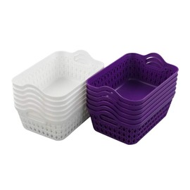 Sosody Plastic Small Storage Baskets for Drawer/Cupboard/Desktop, White and Bright Purple, 12 Packs