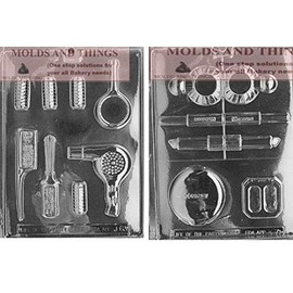 Hair Style, Make Up Kit Chocolate Molds (1) Hair Dryer Curlers Brush Comb (1) Lipstick Mascara Compact Blush Perfume Bottle Chocolate Candy Mold with Copyrighted Candy Making Instruction