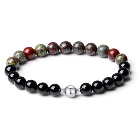 MetJakt Handmade Original 8 mm Natural Stone Onyx Bracelet Beads Men's Stretch Stretch Bracelet Healing Crystals Black 18K Platinum Ball Bracelet, Stone, blue topaz