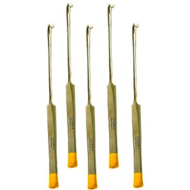 Pack of 5pcs - Animal Spay Hook, Veterinary Snook Hook for Ovaries and Uterus Removal - Flat Handle with Gold Tips and Smooth Finish - German Stainless Premium