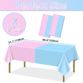 2Pcs Gender Reveal Table Cloths - Gender Reveal Table Decorations Assorted Color Tablecloths Rectangular Pink and Blue Tablecloth for Boy or Girl Gender Reveal Party Supplies, 51 x 86.6 Inch