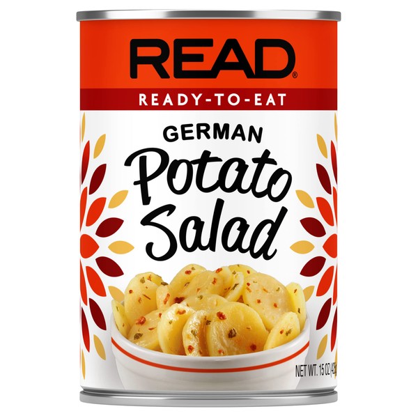 READ German Potato Salad | Hearty Sliced White Potatoes | Sweet-Tangy Piquant Deliciousness | Bacon | Sugar, Vinegar, Onion, Spice and Parsley dressing | 15 ounce cans (Pack of 12)