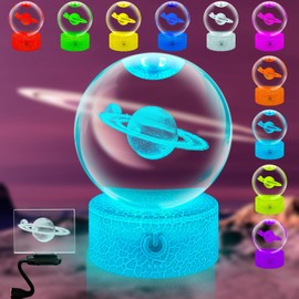 Fanrui 16 Colors Change 3D Saturn Planet Crystal Ball Night Light,3.15 Inch Glass Ball with Remote Control and Brightness Adjust,Home Office School Decor Paperweight Crystal Ball for Boys Kids Gifts