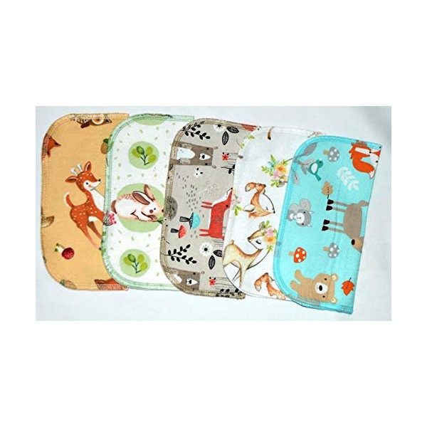 1 Ply Printed Flannel Little Wipes 8x8 Inches Set of 5 Sweet Woodland Animals