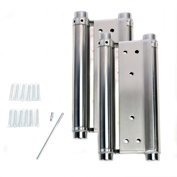Double Action Spring Hinges, Self Closing Door Hinges for Cafe Saloon Pub Swinging Doors, 201 Stainless Steel, Including Pins and Screws, 2 Pack (8inch)