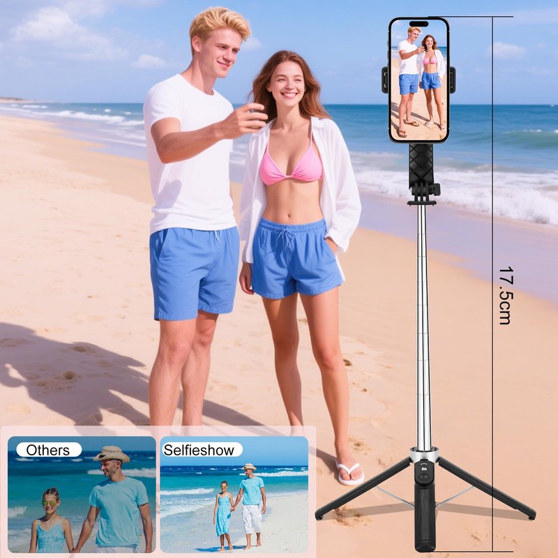 Vemfay 2 in 1 Selfie Stick Anti Shake Retractable Bluetooth