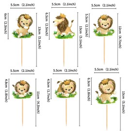 Pack of 24 Lion Pattern Cupcake Toppers, Congratulations on Birthday, Cupcake Decoration for Children, Wild Jungle, Animal Theme, Birthday Party Supplies, Celebrations, Events, Baby Shower