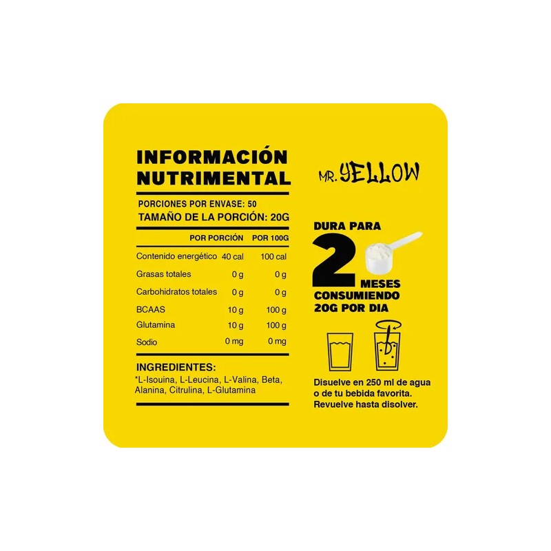 Aminoácidos Bcaas + Glutamina 1kg Mr. Yellow Varios Sabores