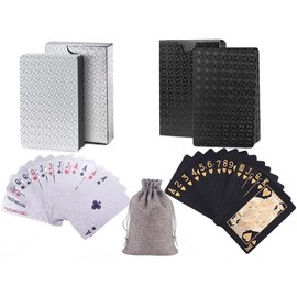 jcoral 2 Pack Diamond Silver and Black Playing Cards Waterproof Poker Cards Plastic Silver Black Foil Playing Cards Highly Flexible,2 Deck of Cards with Bag