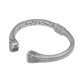 NOVICA Artisan Handmade Blue Topaz Cuff Bracelet Sterling Silver from Bali Indonesia Birthstone [6 in L (end to End) x 0.4 in W] ' Celuk Royalty'