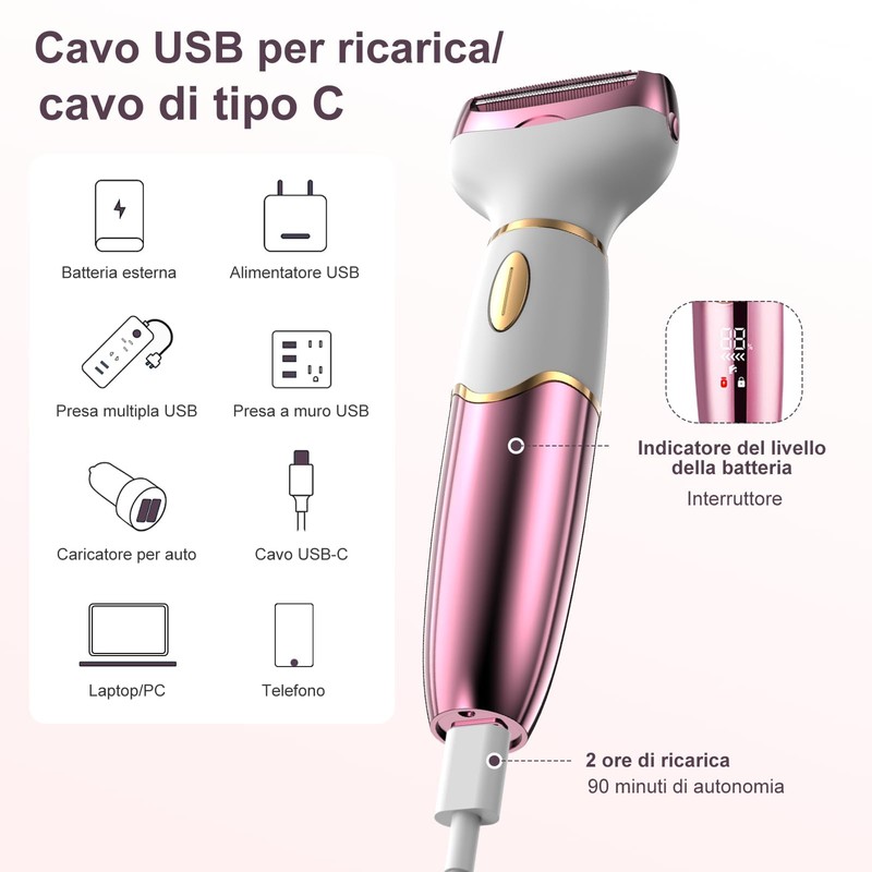 OHFAMO Rasoio Elettrico Donna 4 in 1, Rasoio Intimo e