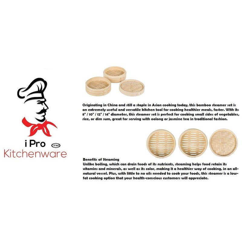 6" Bamboo Steamer Set (Includes 2 Steamers & 1 Cover)